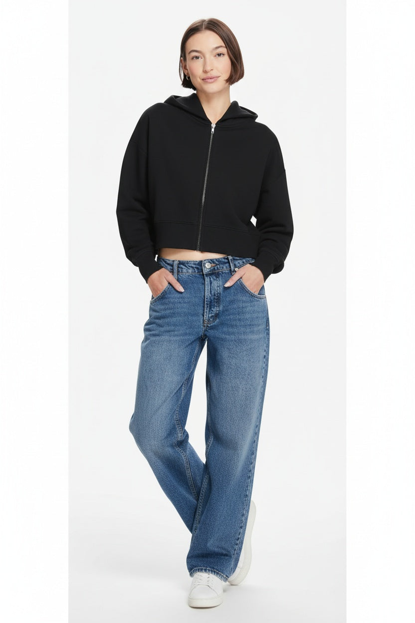 Womens Relaxed Crop Zip