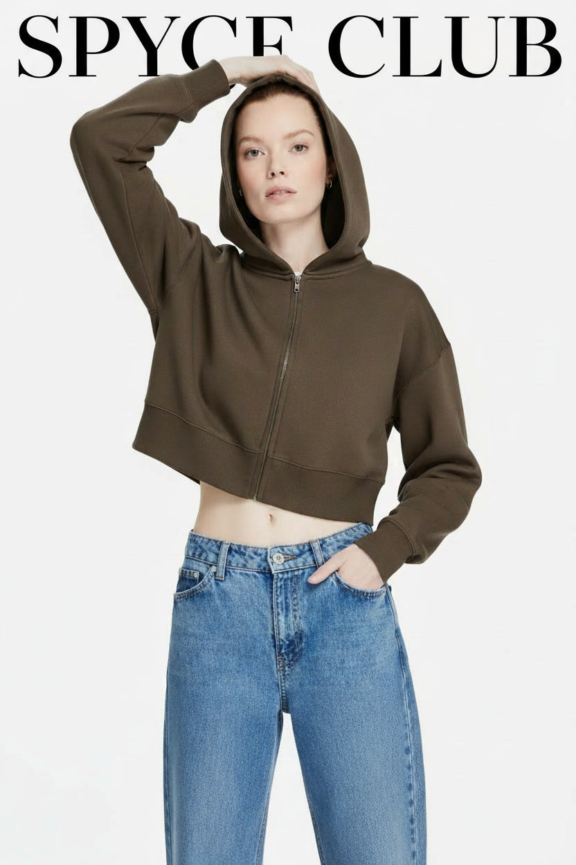 Womens Relaxed Crop Zip